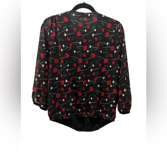 ASTR Surplice Floral Wrap Top 3/4 Sleeve Elastic Waist Romantic Blouse Medium - Picture 2 of 6